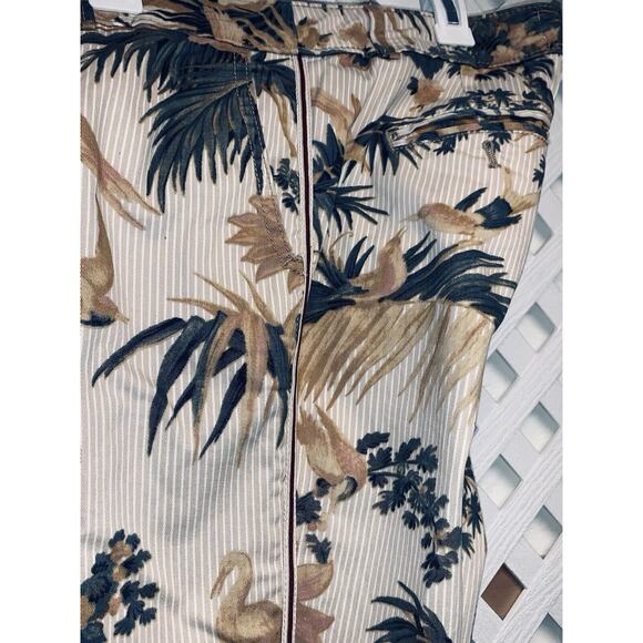 25P Chino by Anthropologie Tropical Bird Pants Dress Stripe Tan Relaxed Stretch - Picture 4 of 16